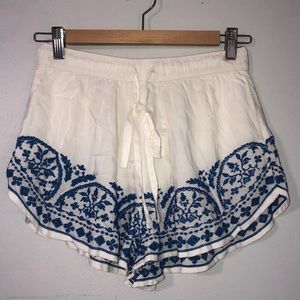 White Shorts with Blue Embroidery Accent